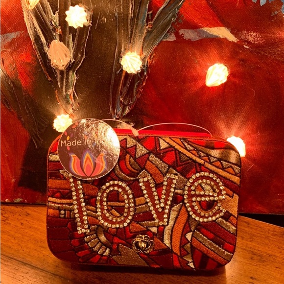 Embroidered Love Jewelry Storage Box with Rose & Rhinestones - Rare! - Picture 2 of 10